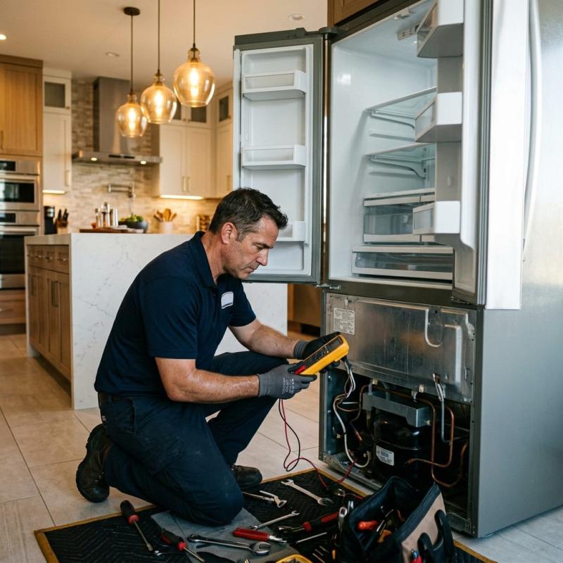 Appliance repair technician servicing a household appliance in Dubai